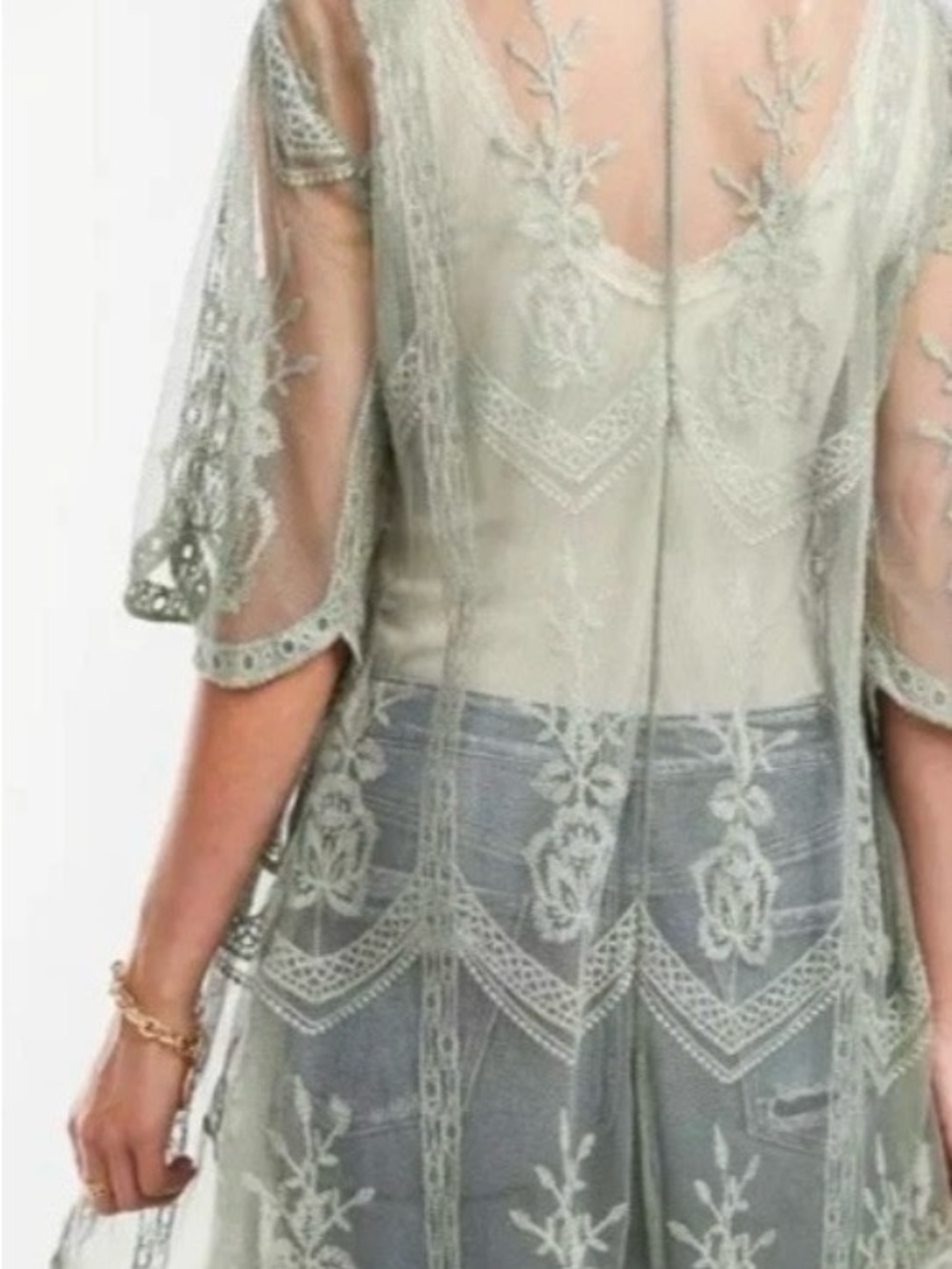 Chance or Fate Festival Lace Trim Sheer Kimono in Sage Green